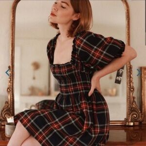 Hill House Black and Red Plaid Midi Dress